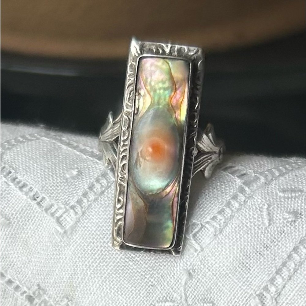 Antique Sterling Blister Pearl Ring - Picture 5 of 11